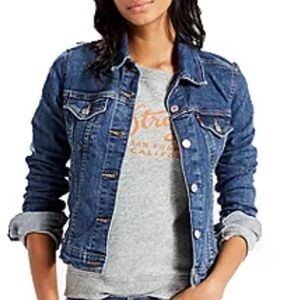 Levi Strauss & Co sz M dark blue w red rivets long sleeve button up Jean jacket